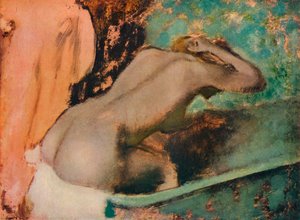 Woman Sitting on the Edge of a Bathtub and Sponging Her Neck