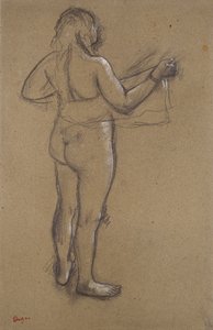 Nude Woman Drying Herself with a Towel, Seen from Behind