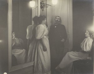 Portrait with Mirror of Henry Lerolle and His Two Daughters, Yvonne and Christine by Edgar Degas
