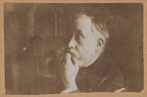 Self-Portrait in Library (Hand to Chin) by Edgar Degas