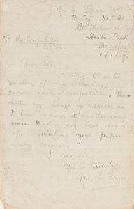 Letter to a Newspaper Competition Editor, 1 November 1917 by Edgar Fryer