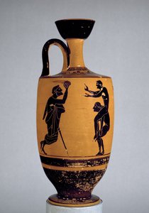 Attic Black-Figure Lekythos Decorated with an Old Man Throwing a Ball to a Youth