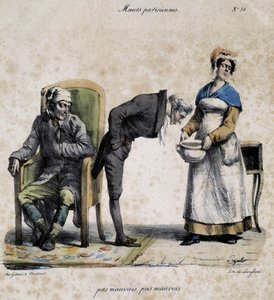 Sick, doctor looking in the pot and servant. Cartoon of Parisian morals by Pigal (19th century), preserved at the Musee Dobree in Nantes by Edme Jean (after) Pigal