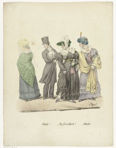 Two Women and a Man with Dog Look Disapprovingly at a Third Woman by Edme Jean Pigal