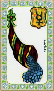 Tarot by Magus Belline: Card of the Money: Coins in a Horn of Plenty by Edmond Billaudot