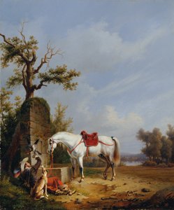 Riding With Horse by Edmond Jean Baptiste Tschaggeny