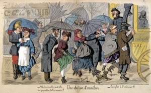An Omnibus Station in the Rain - Humorous Drawing by Lavrate, Circa 1880