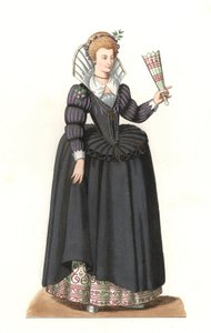 French Woman under the Reign of King Henry III (1551-1589) - Lithography based on an Illustration by Edmond Lechevallier-Chevignard (1825-1902), from 