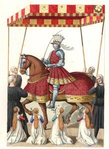 King Louis XII of France, after a miniature by Jean Marot - Lithography from an illustration by Edmond Lechevallier-Chevignard, from historical costumes of the 16th by Edmond Lechevallier Chevignard