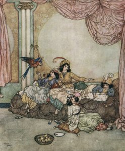 Blue beard: The young wife of Blue Beard, Fatima, invites her friends to her house while her husband is away on a trip c.1910