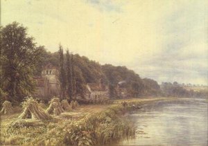 Riverside Village with Figures Fishing