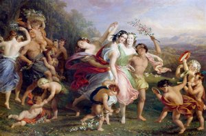 May Morning: Dance and Rounds of Woodland Characters, Children Crowned with Flowers. Painting by Edmund Thomas Parris, 1859