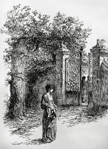 Woman in Front of a Gate, Illustration for The Storm, Satet, Turin by Edoardo Calandra