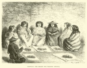 Chewing the maize for making Chicha by Edouard (after) Riou