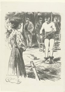 Two Women and Men Watching Wrestlers by Edouard Crébassa