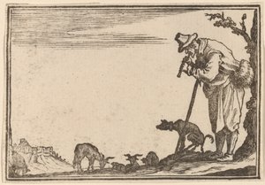 Shepherd Playing Flute by Edouard Eckman after Jacques Callot