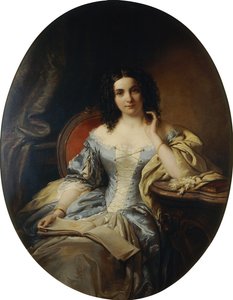 Portrait of a Seated Lady in a Blue and White Dress