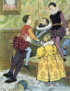 King of France Henri IV playing with his children (1553-1610) Illustration by Edouard Zier in “Nos-Gloriers-Nationales” 1920 Private Collection