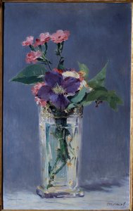 Carnations and Clematites in a Crystal Vase