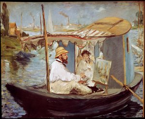 Claude Monet Painting in His Studio Boat by Édouard Manet
