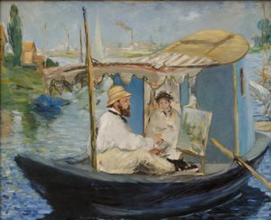 Claude Monet Painting in His Studio Boat by Édouard Manet