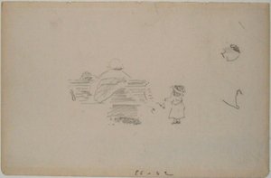 Sketch of a Woman Sitting on a Bench and a Child Standing Close By by Édouard Manet
