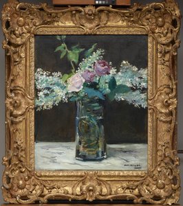 Vase of White Lilacs and Roses