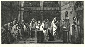Synagogue During a Torah Reading by Edouard Moyse
