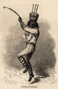 A dancer in Sarayacu (Peru). Engraving in Le tour du monde, edited by Edouard Charton by Edouard Riou