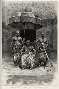 Ardjoumani (died 1892) and his sons, king of Bondoukou (Ivory Coast). Engraving by Riou, to illustrate the story 