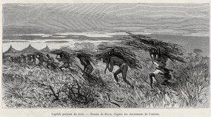 Captives carrying wood in the bush. Engraving by Riou, to illustrate the story 