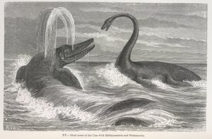 Ideal Scene of the Lias with Ichthyosaurus and Plesiosaurus by Edouard Riou
