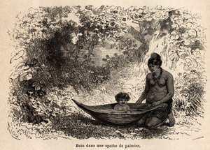 The bath of the child in a palm leaf by Edouard Riou