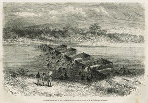 The Fishing Industry on the River Eboga (drawing by Riou, to illustrate the story of a trip to Gabon and the River Ogoue, 1875-1877, by Alfred Marche)