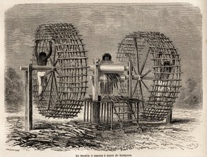 The mill to grind sugar cane from Sarayacu (Peru), drawing by Riou, to illustrate Paul Marcoy