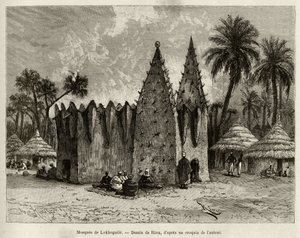 The mosque of Lokhognile. Engraving by Riou, to illustrate the story From Niger to the Gulf of Guinee by Captain Louis Gustave Binger by Edouard Riou