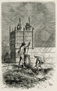 The Tapial Technique of Building Clay Walls (engraving by Riou, to illustrate the story L