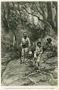 The Traveler Deploying the Tricolor Flag to the Sources of the Orinoco. Engraving by Riou, to illustrate the story 