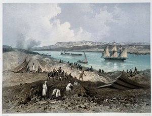View of the canal in “Inauguration of the Suez Canal by G. Nicole. 1869 by Edouard Riou