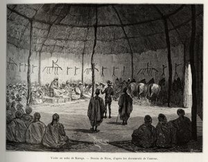 Visit to the Naba of Karaga. Engraving by Riou, to illustrate the story From Niger to the Gulf of Guinee by Captain Louis Gustave Binger