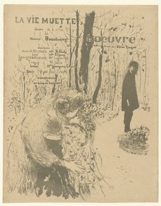 Cover for program booklet with woman with two children and man in park for play La vie muette by Edouard Vuillard