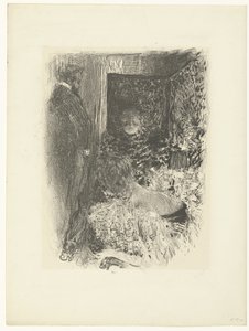 Two women and a man in illuminated interior by Edouard Vuillard
