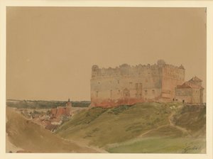 Castle Ruin in Gollub, City on the Left by Eduard Gaertner