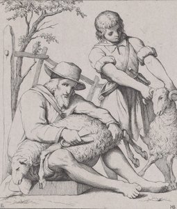 Two Men Sheep Shearing, ca. 1842