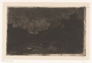 Landscape with Houses and Mill at Evening by Eduard Karsen (signed by artist)