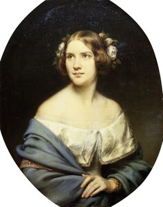 Portrait of Jenny Lind, Standing Half Length in a White Dress and a Light Blue Shawl