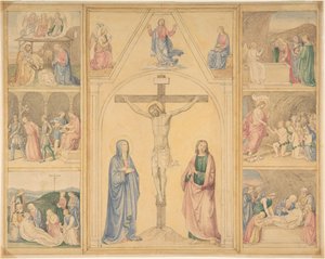 Christ on the Cross with Six Scenes from the Life of Christ by Eduard von Steinle