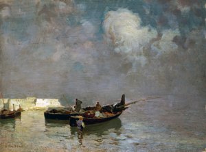 Marina with fishermen, by Eduardo Dalbono, oil on canvas