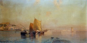 Naples harbor with boats by Eduardo Dalbono