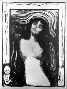 Madonna, lithograph by Edvard Munch dedicated to Dr. Bucher. by Edvard Munch